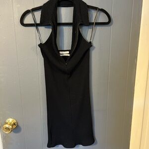 Urban outfitters mini black halter dress with front zipper
